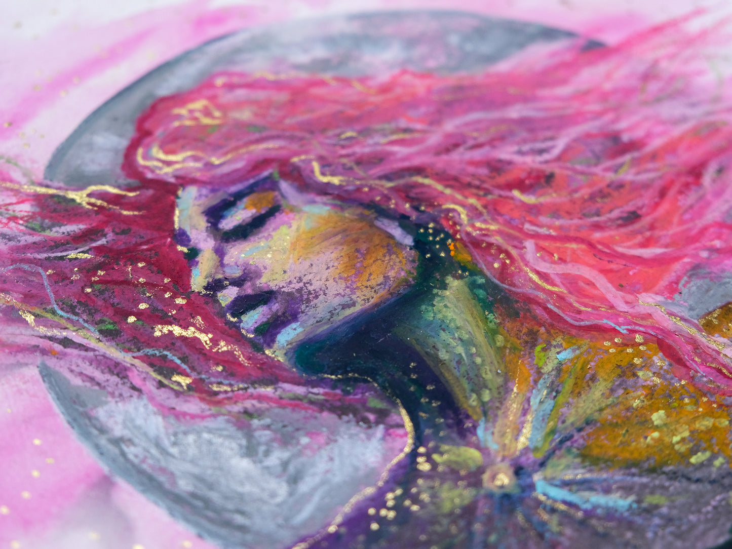"Pink Moon" -  Original Oil Pastel