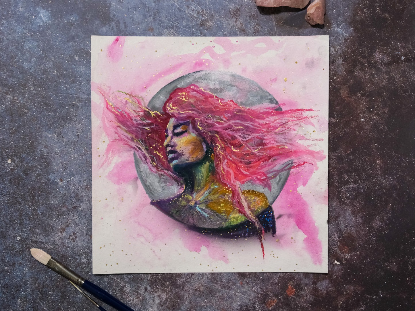 "Pink Moon" -  Original Oil Pastel